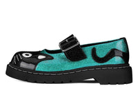 Black & Teal Vinyl Glitter Kitty Mary Jane - T.U.K.T2379-05
