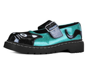 Black & Teal Vinyl Glitter Kitty Mary Jane - T.U.K.T2379-05