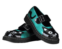 Black & Teal Vinyl Glitter Kitty Mary Jane - T.U.K.T2379-05
