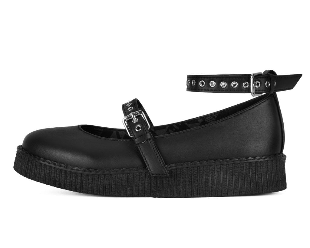 Black TUKskin™ 2-Strap Pointed Mary Jane - T.U.K.F3500L-05