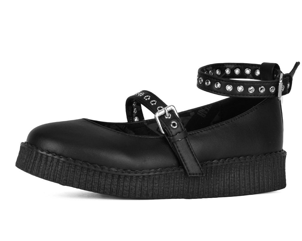 Black TUKskin™ 2-Strap Pointed Mary Jane - T.U.K.F3500L-05
