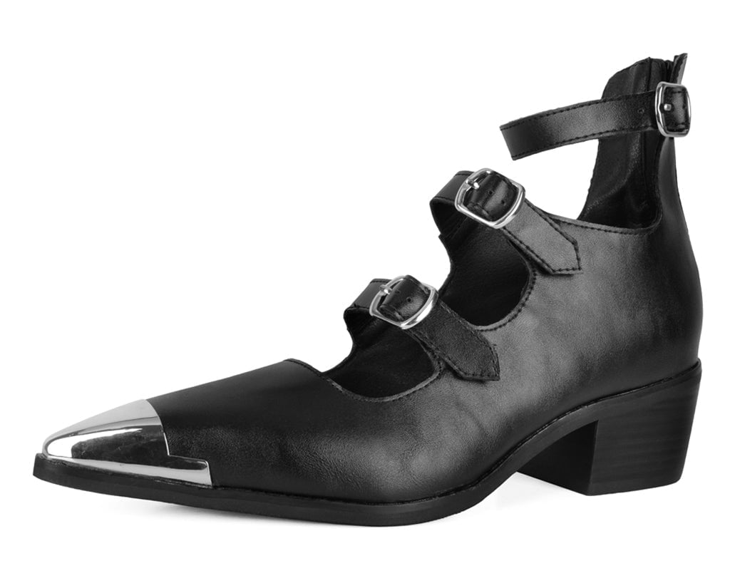 A3288L Black TUKskin 3-Buckle Cuban Heel