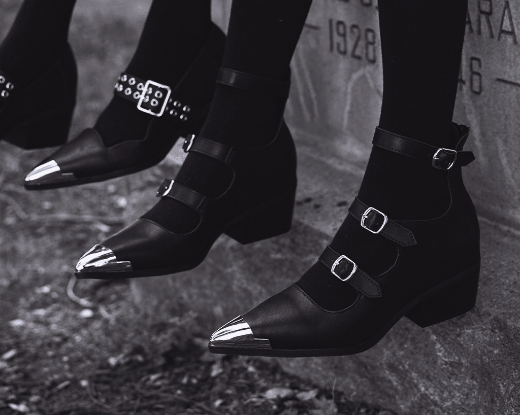 A3288L Black TUKskin 3-Buckle Cuban Heel