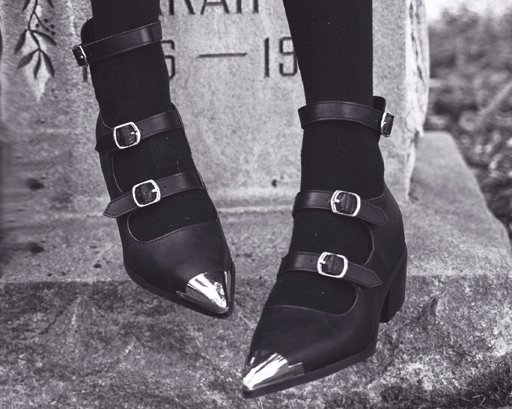 A3288L Black TUKskin 3-Buckle Cuban Heel