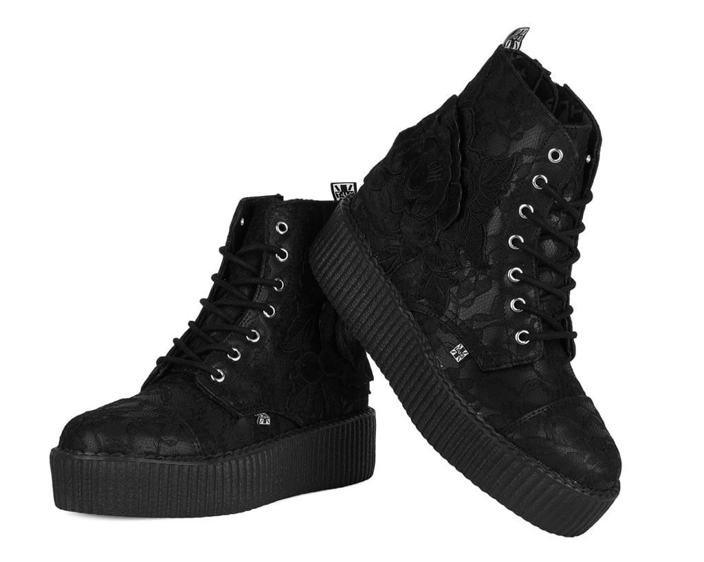 V3405L Black TUKskin 7 Eye Flower Lace Viva Mondo Boot