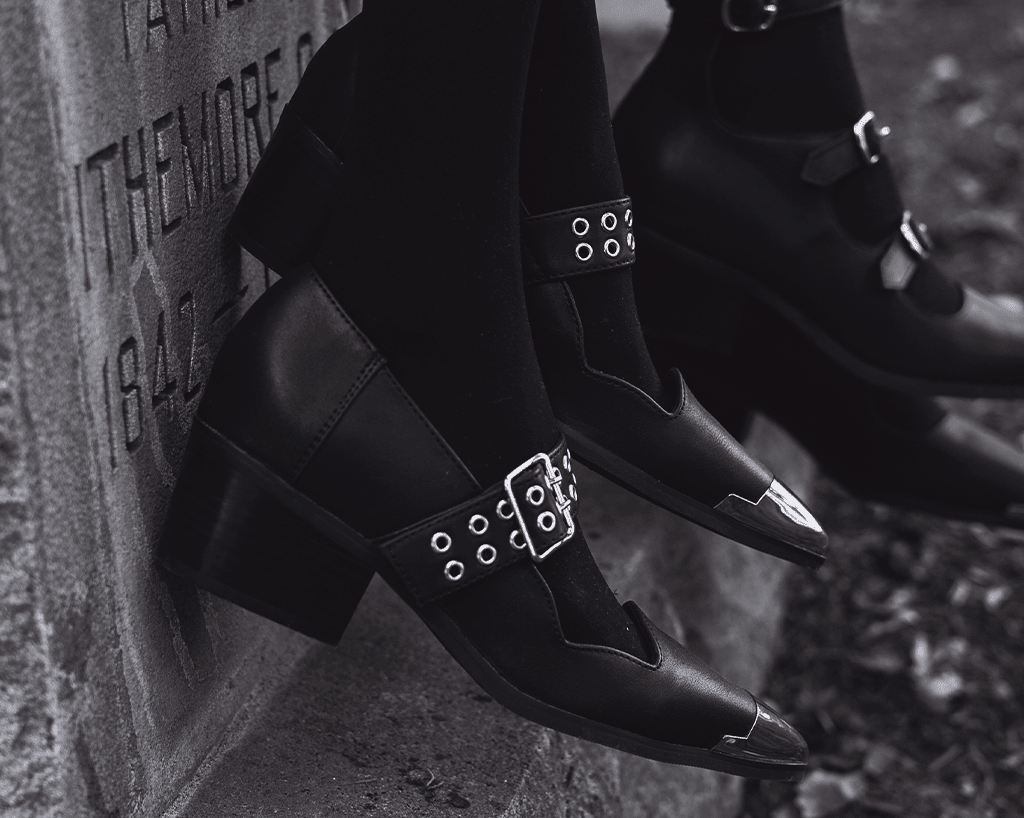 A3289L Black TUKskin Cuban Heel Mary Jane