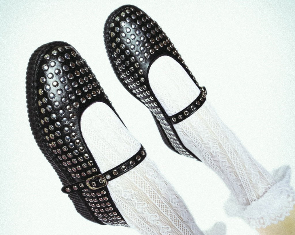 F3275L Black TUKskin Flat Stud Viva Low Mary Jane