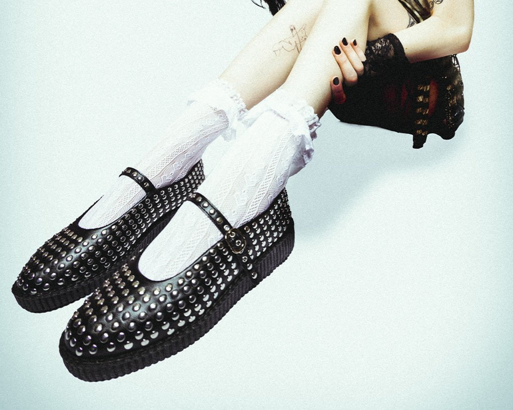 F3275L Black TUKskin Flat Stud Viva Low Mary Jane