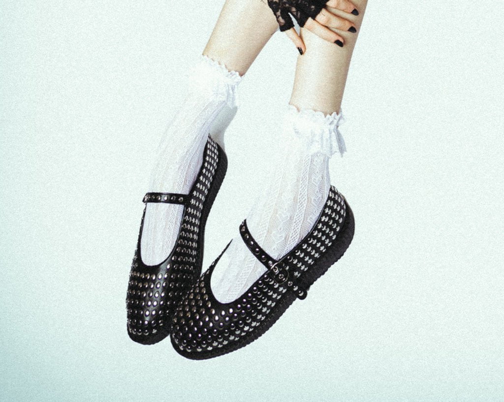 F3275L Black TUKskin Flat Stud Viva Low Mary Jane