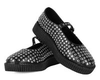 F3275L Black TUKskin Flat Stud Viva Low Mary Jane