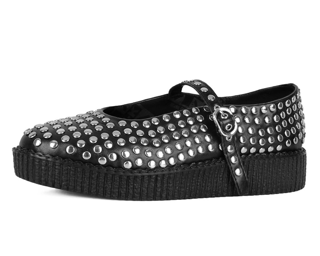 F3275L Black TUKskin Flat Stud Viva Low Mary Jane