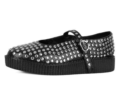 F3275L Black TUKskin Flat Stud Viva Low Mary Jane