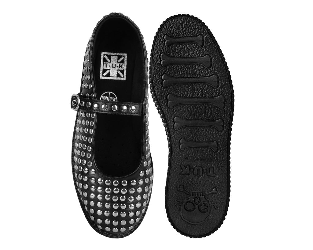 F3275L Black TUKskin Flat Stud Viva Low Mary Jane