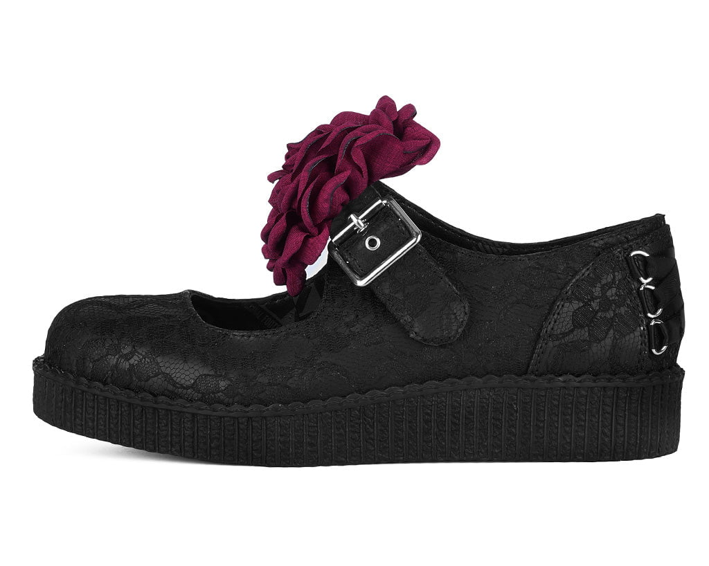 F3406L Black TUKskin Flower Lace Viva Low Mary Jane
