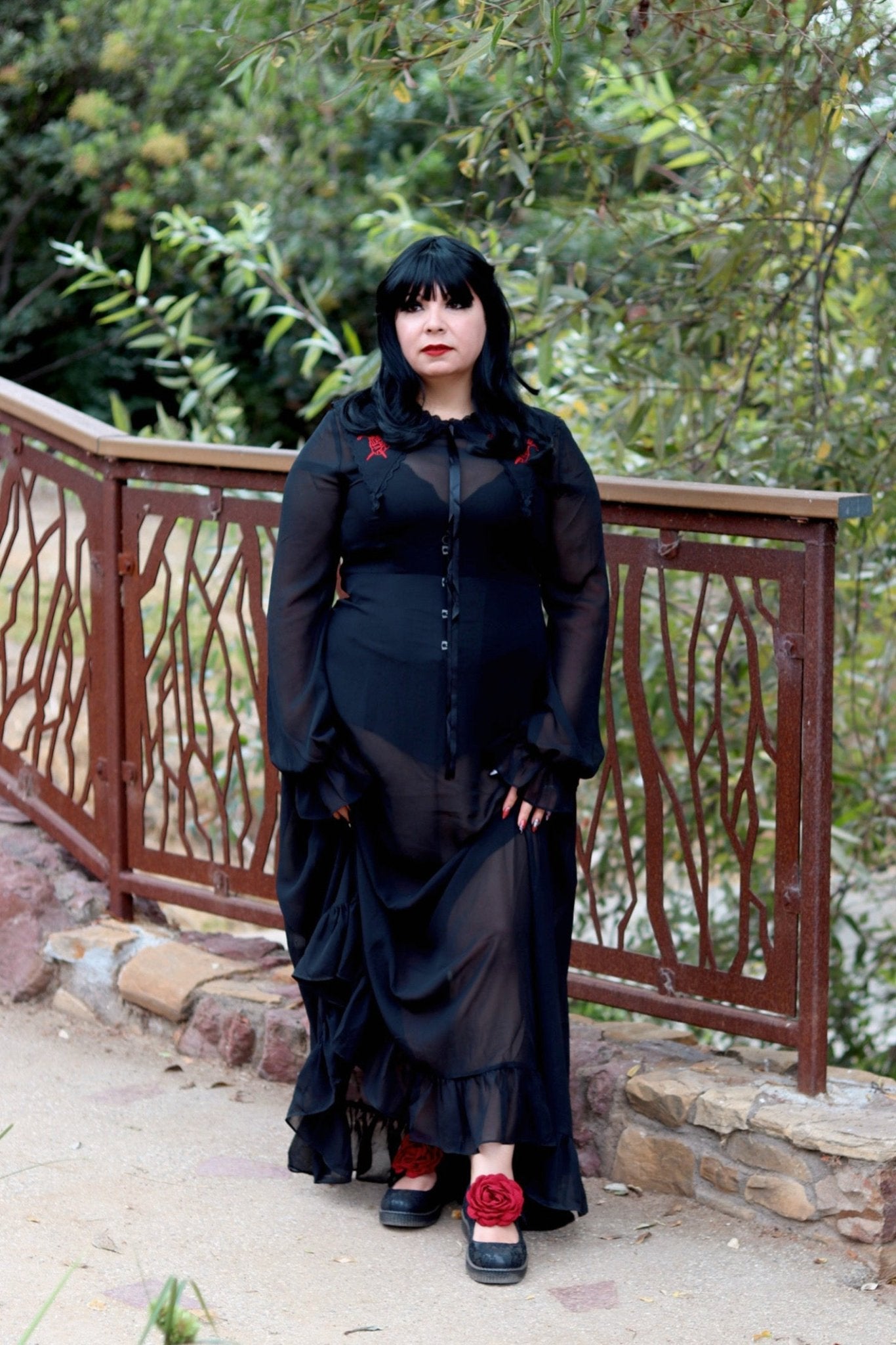 F3406L Black TUKskin Flower Lace Viva Low Mary Jane
