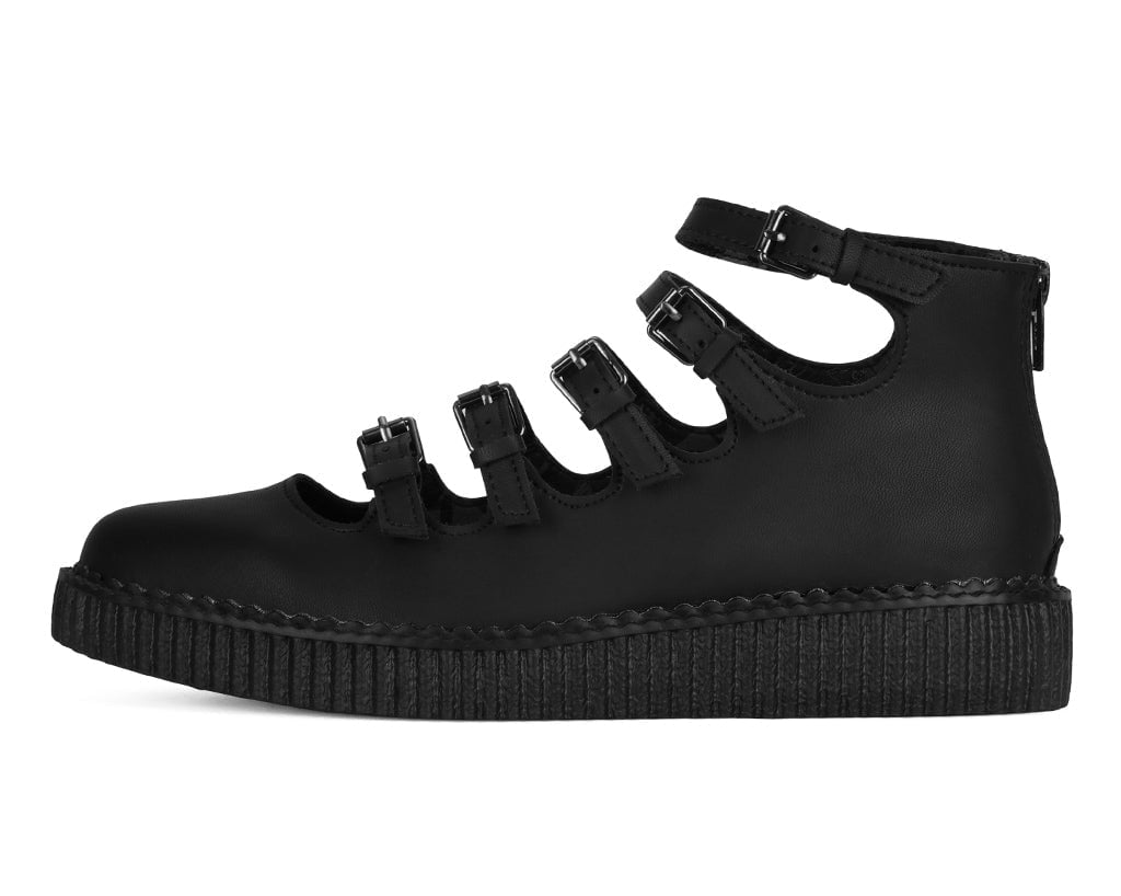 A9417L Black TUKskin™ Multi-Strap Pointed Mary Jane Creeper