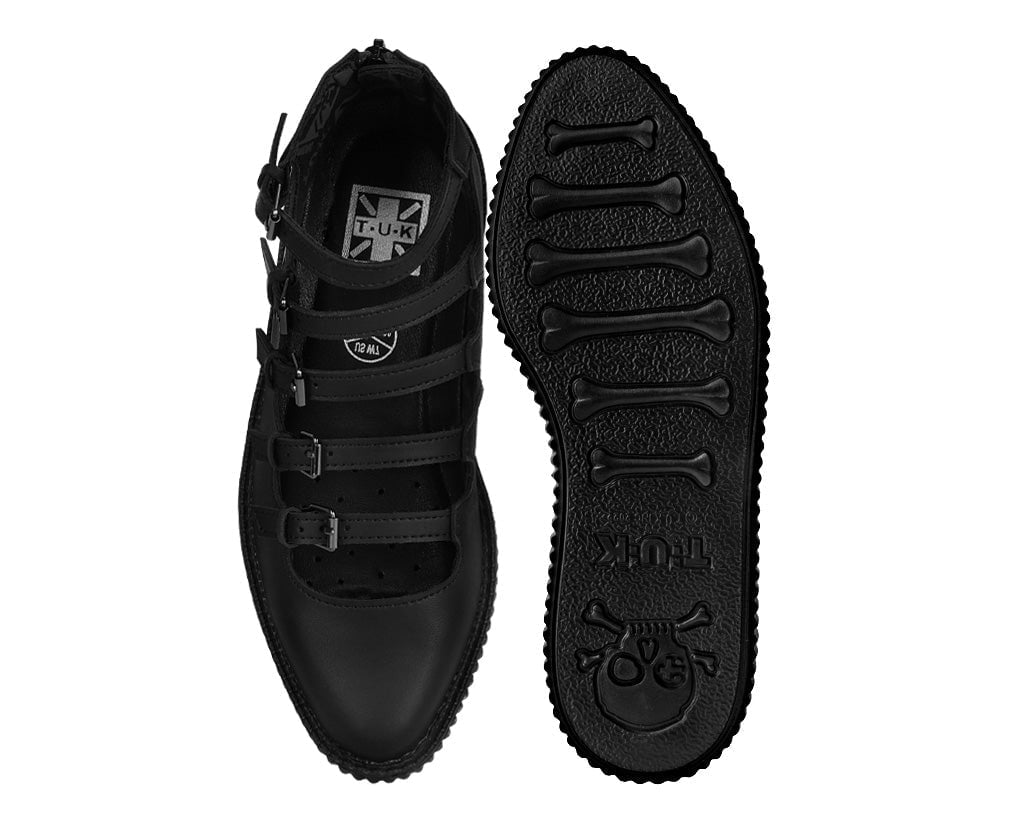 A9417L Black TUKskin™ Multi-Strap Pointed Mary Jane Creeper