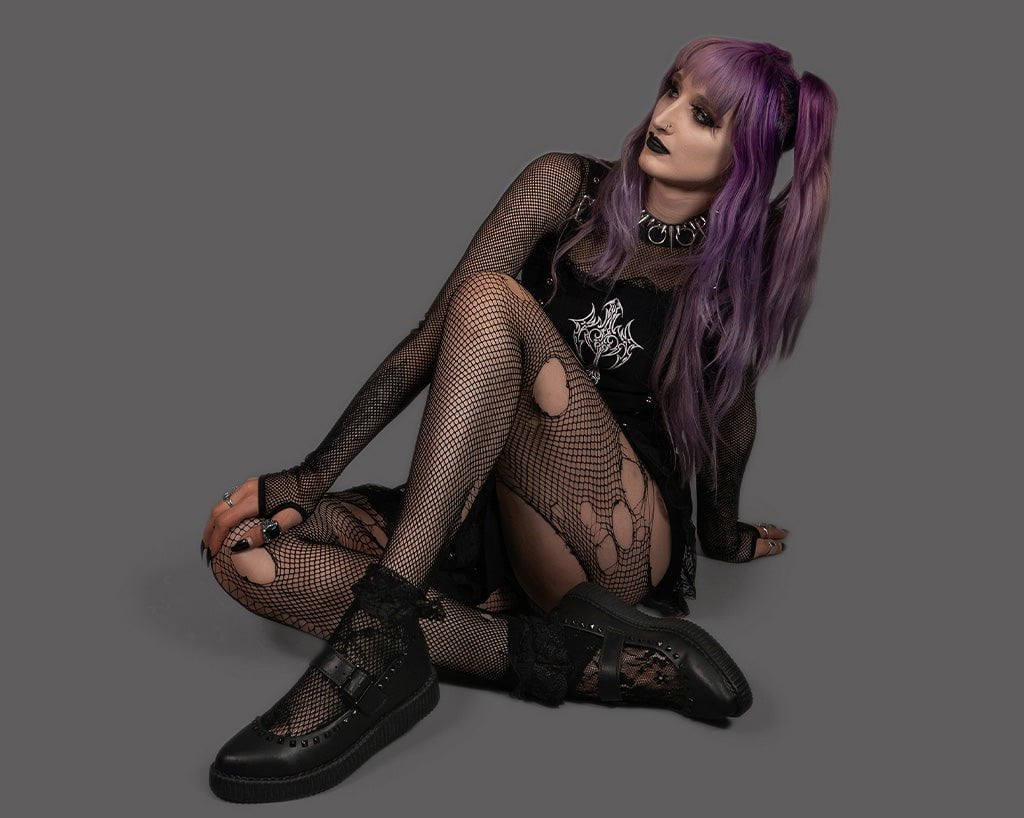 A3354L Black TUKskin Pointed Collar Mary Jane