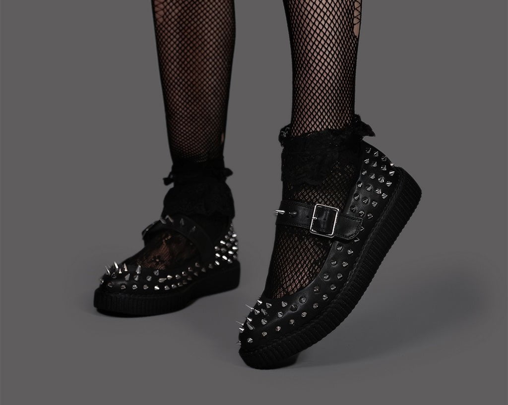 A3355L Black TUKskin Pointed Spike Mary Jane