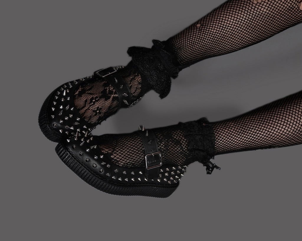 A3355L Black TUKskin Pointed Spike Mary Jane