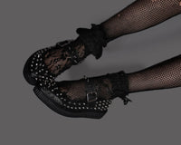 A3355L Black TUKskin Pointed Spike Mary Jane
