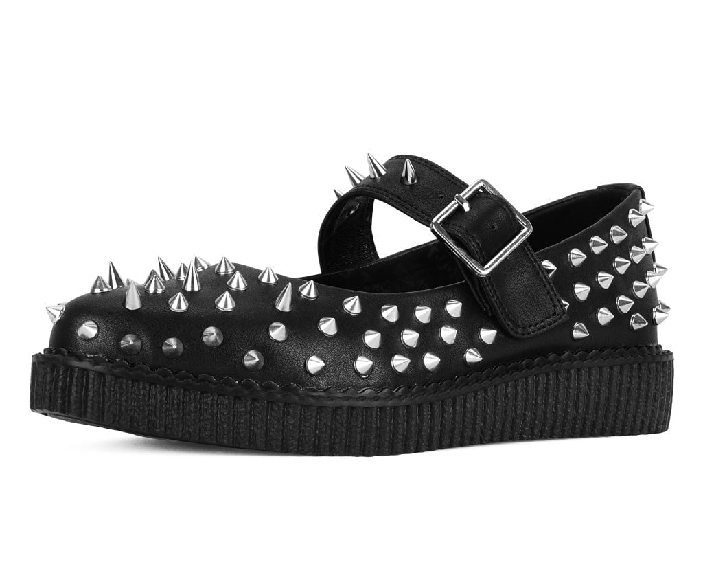 A3355L Black TUKskin Pointed Spike Mary Jane