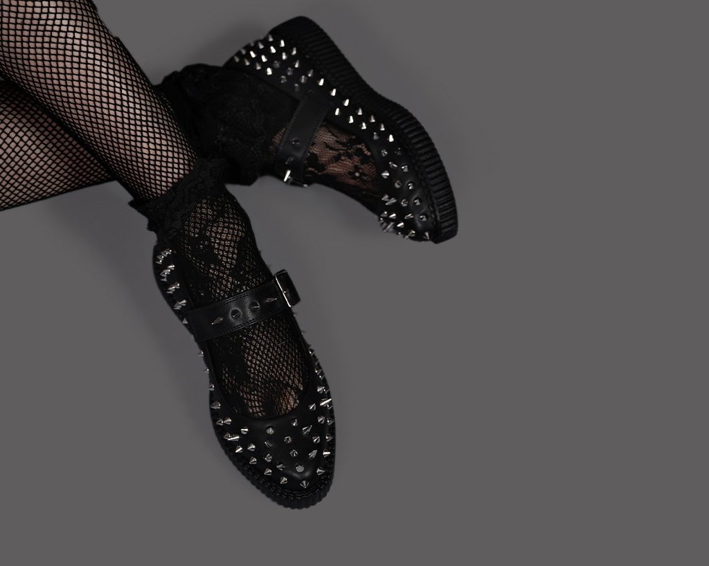 A3355L Black TUKskin Pointed Spike Mary Jane