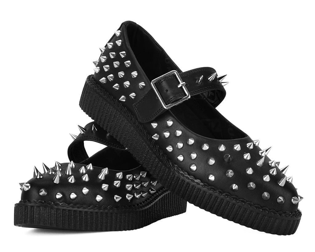A3355L Black TUKskin Pointed Spike Mary Jane