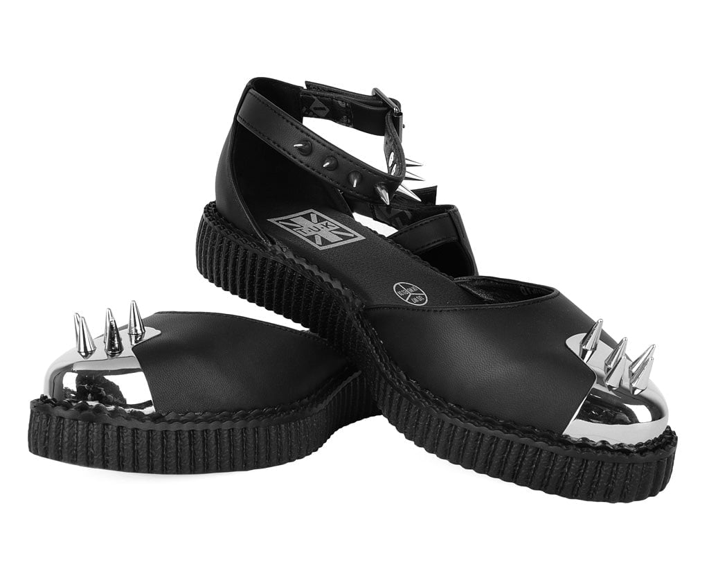 A3270L Black TUKskin Pointed Spikes Mary Jane Sandal