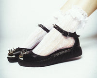 A3270L Black TUKskin Pointed Spikes Mary Jane Sandal