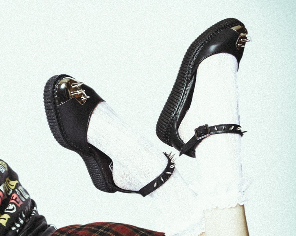 A3270L Black TUKskin Pointed Spikes Mary Jane Sandal
