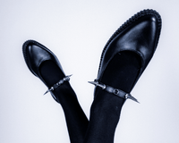 A9769L Black TUKskin™ Spike Strap Pointed Mule