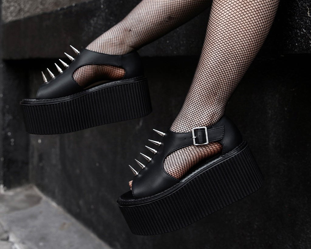 S3348 Black TUKskin Spike Strato Sandal