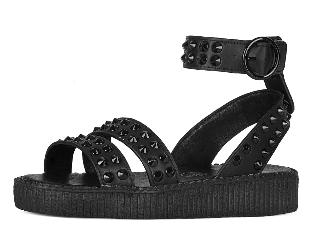 F3384L Black TUKskin Studded Ankle Strap Sandal