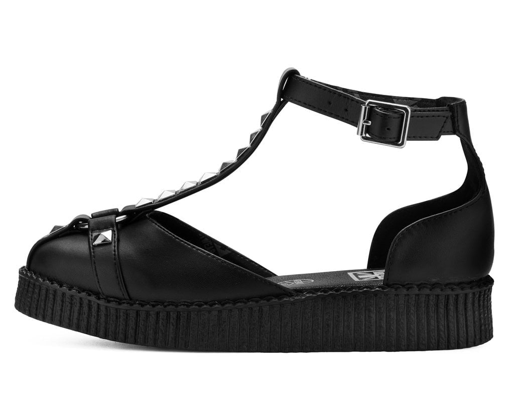 Black TUKskin™ Studded T-bar Pointed Mary Jane - T.U.K.F3499L-05