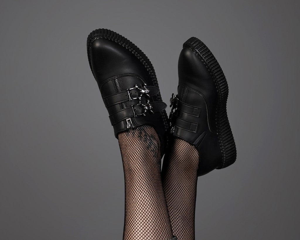 A3210 Black TUKskin Zipper Skull Pointed Creeper