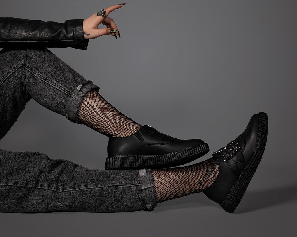 A3210 Black TUKskin Zipper Skull Pointed Creeper