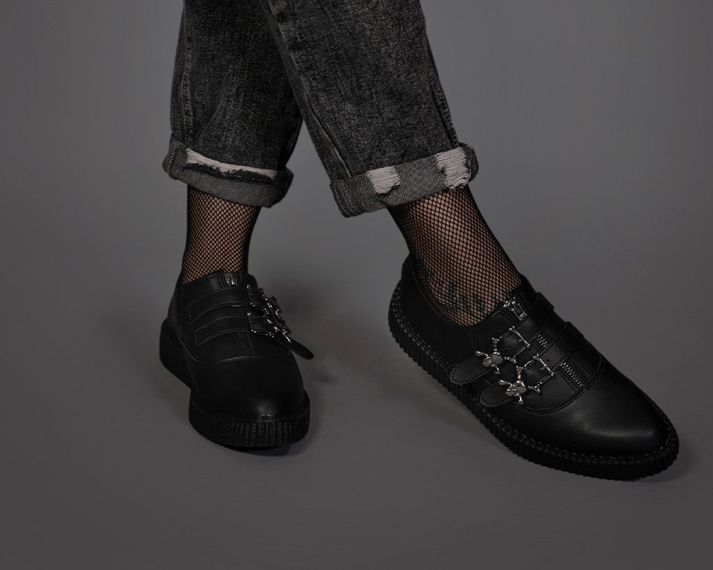 A3210 Black TUKskin Zipper Skull Pointed Creeper