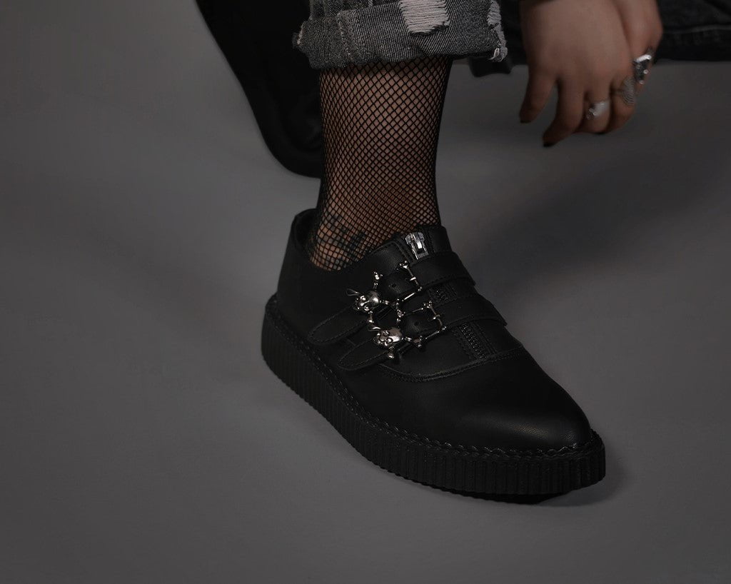 A3210 Black TUKskin Zipper Skull Pointed Creeper