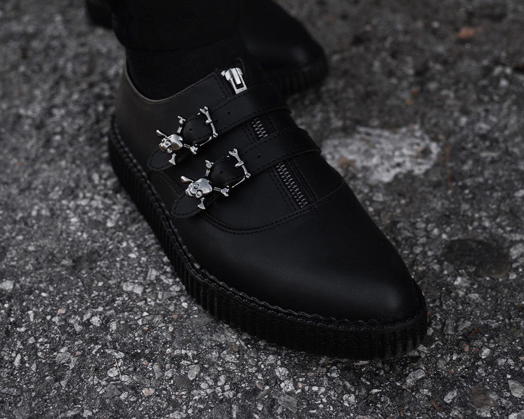 A3210 Black TUKskin Zipper Skull Pointed Creeper