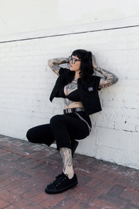 A3428 Black Twill  Spiked  Lace Up Sneaker