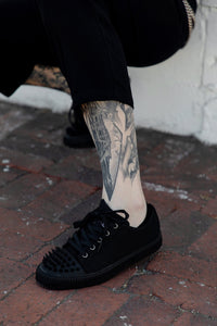 A3428 Black Twill  Spiked  Lace Up Sneaker