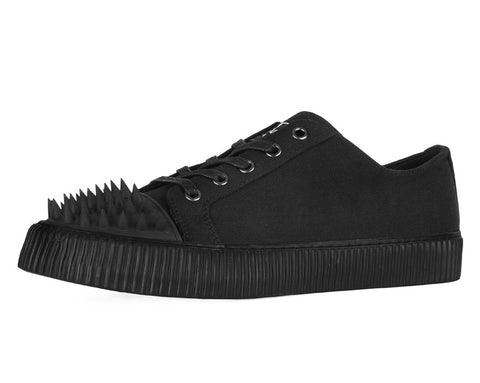 A3428 Black Twill  Spiked  Lace Up Sneaker