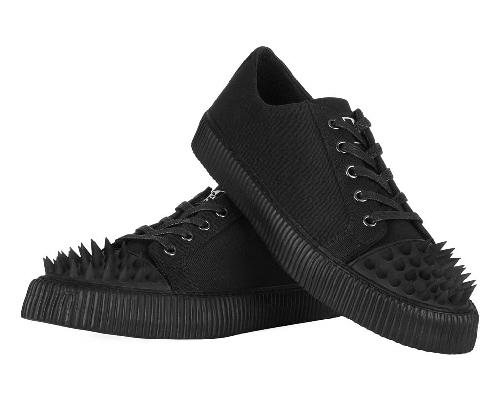 A3428 Black Twill  Spiked  Lace Up Sneaker