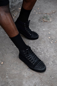 A3429 Black Twill Spiked Toe 8 Eye Sneaker Boot