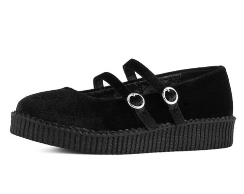 F3436L Black Velvet 2-Strap Mary Jane