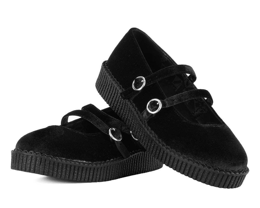 F3436L Black Velvet 2-Strap Mary Jane F3436L-05