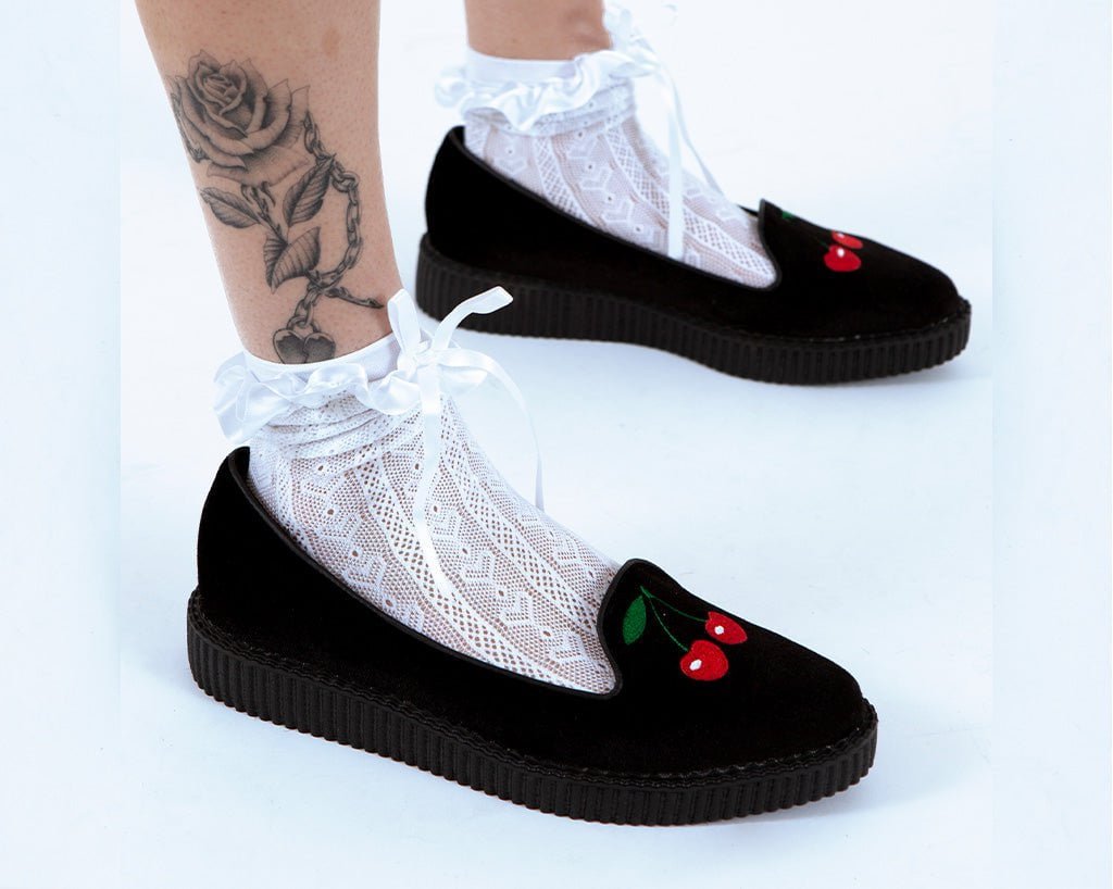 A3338L Black Velvet Cherry Ballet Flat