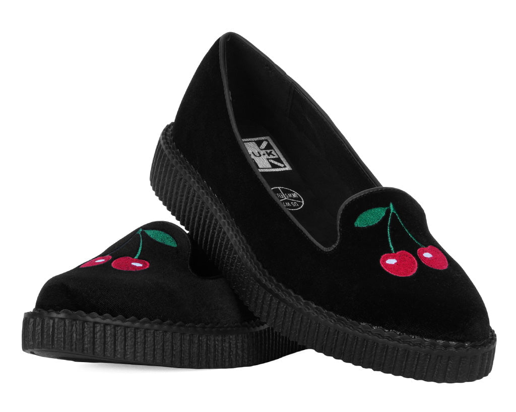 A3338L Black Velvet Cherry Ballet Flat