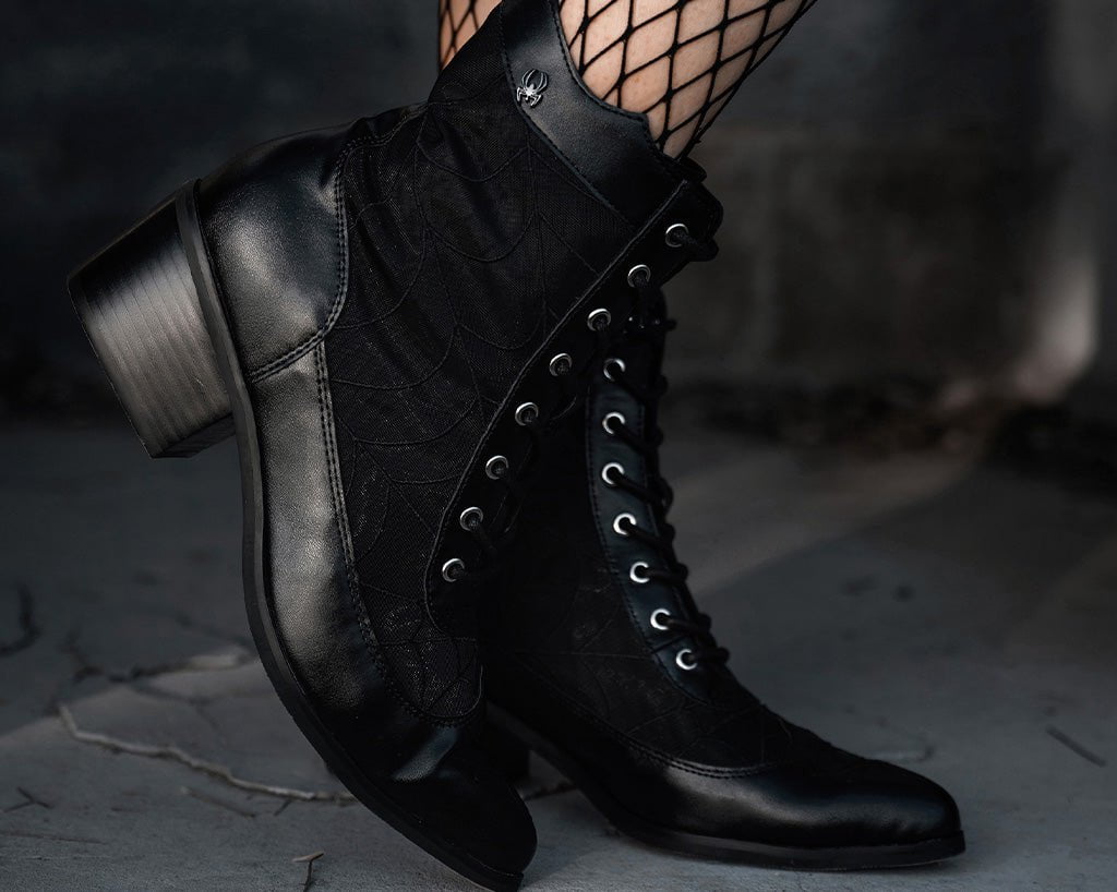 A3310L Black Victorian Mesh Spiderweb Boot